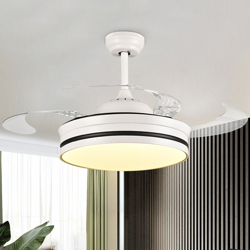 42 "brede metalen witte hangerse ventilator lichtring LED Moderne semi -montage verlichting voor woonkamer, 4 heldere messen