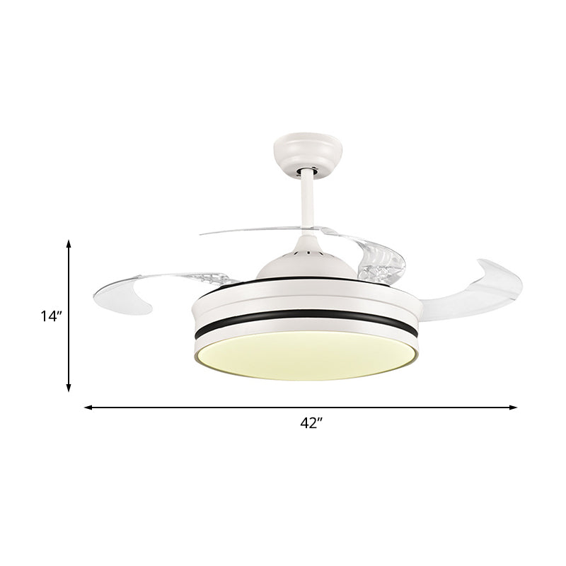 42 "brede metalen witte hangerse ventilator lichtring LED Moderne semi -montage verlichting voor woonkamer, 4 heldere messen