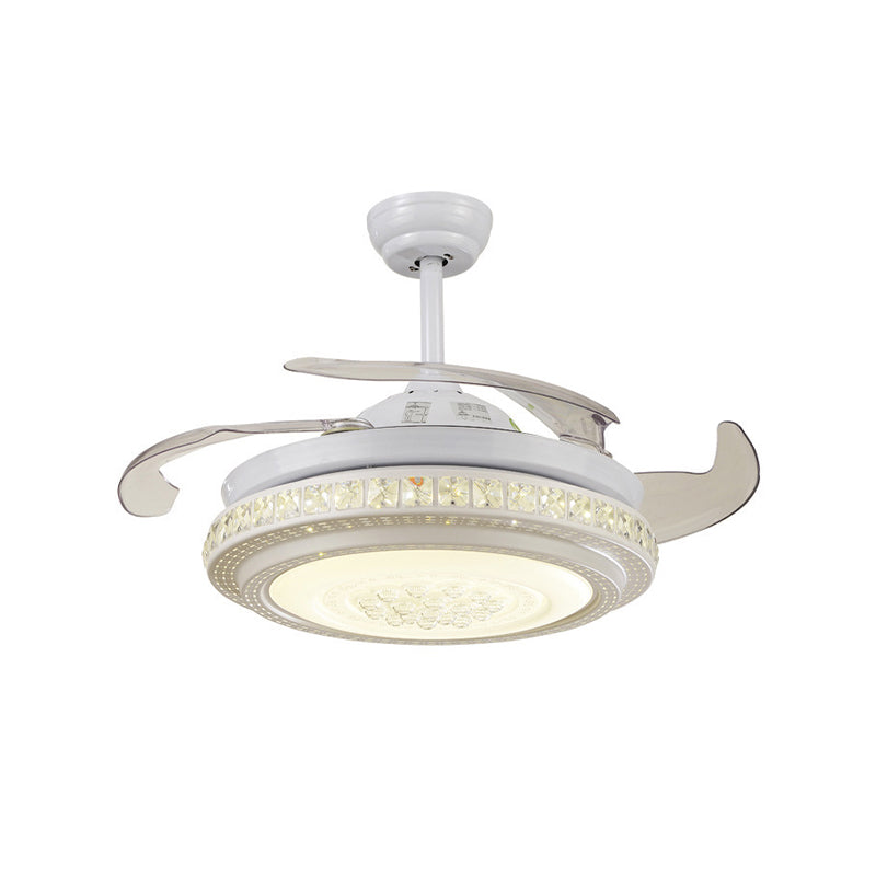 42 "W Wit LED -plafondventilator Verlichting Minimalisme Minimalisme Metaal Circulaire semi -spoelmontage Licht met 4 heldere messen, externe/wandregeling/frequentieconversie