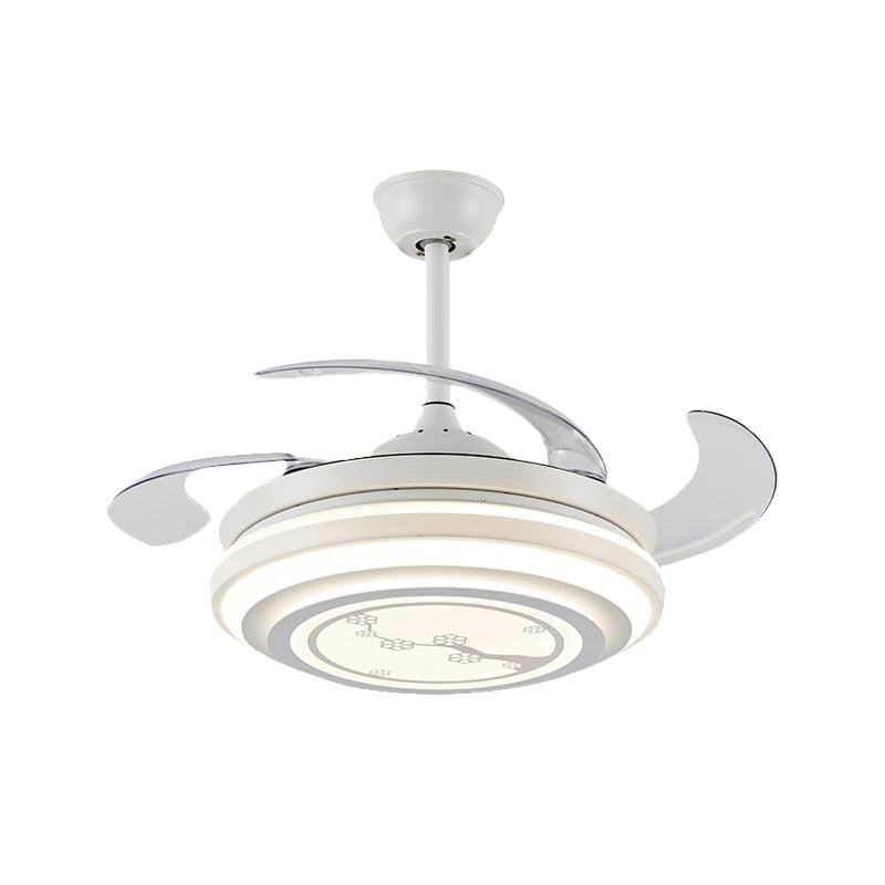 Modernes Blumenmuster Semi -Flush -LED 42 "W Acrylanhänger -Lüfterbeleuchtung in Weiß mit 4 Klingen, Fern-/Wandsteuerung/Frequenzumwandlung und Fernbedienung