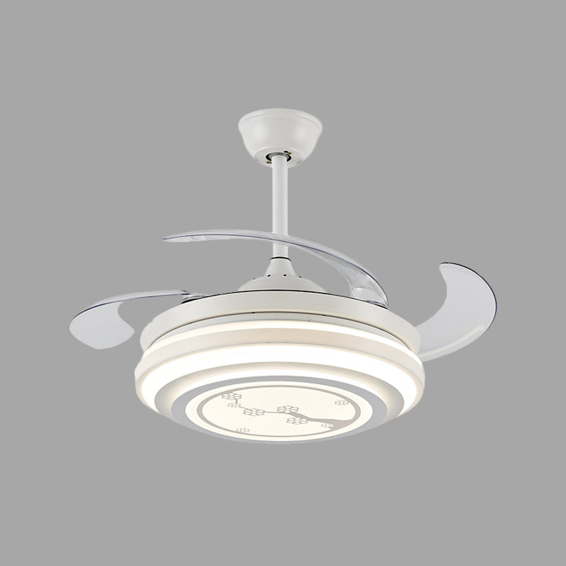 Modern bloempatroon Semi -spoeling LED 42 "W Acryl hanger Ventilatorverlichting in wit met 4 messen, externe/wandregeling/frequentieconversie en afstandsbediening