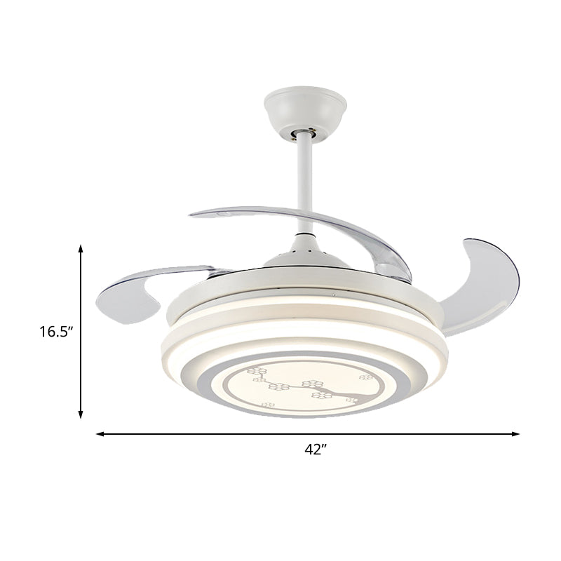 Modernes Blumenmuster Semi -Flush -LED 42 "W Acrylanhänger -Lüfterbeleuchtung in Weiß mit 4 Klingen, Fern-/Wandsteuerung/Frequenzumwandlung und Fernbedienung