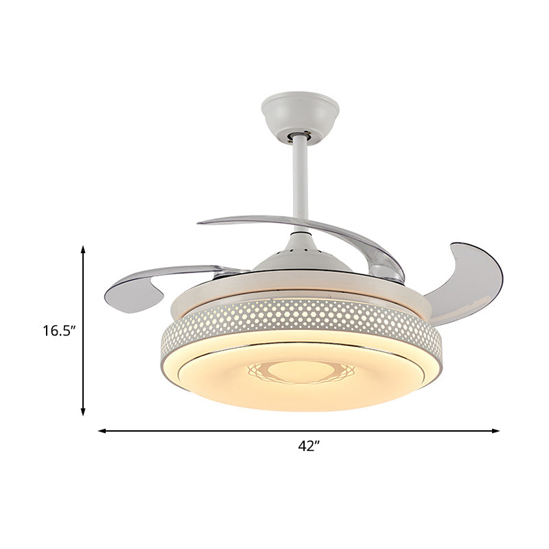 42 "brede witte ring plafond ventilatorlamp modernisme metaal led slaapkamer semi -spoelbevestiging met 4 heldere messen, externe/wandregeling/frequentieconversie en afstandsbediening