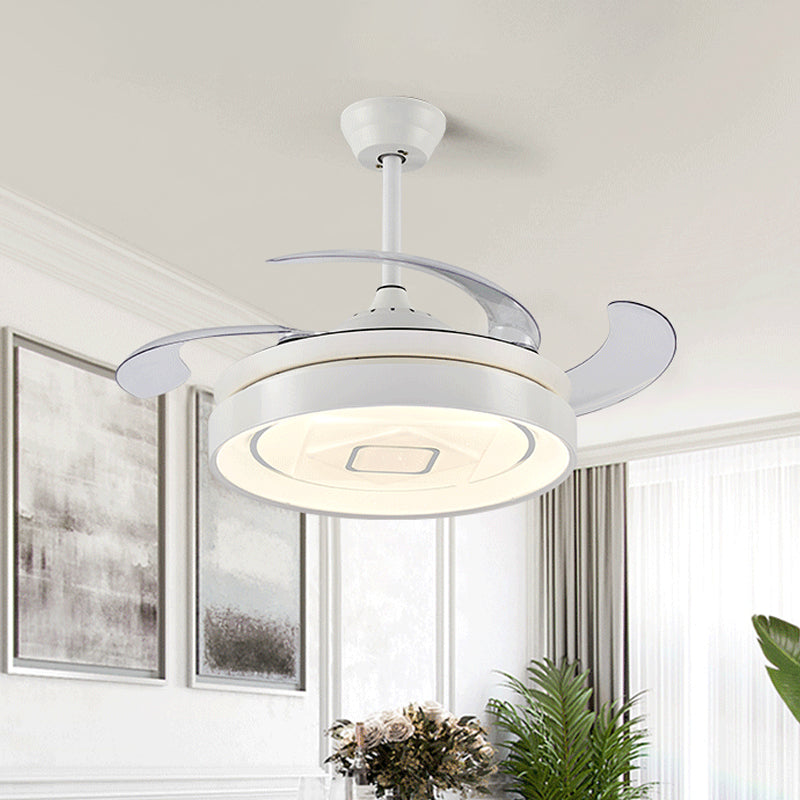 Circulaire metalen semi-flush mount moderne LED 42 "W woonkamer 4 bladen hangende ventilatorlicht in wit, op afstand/wandbesturing/frequentieconversie en afstandsbediening