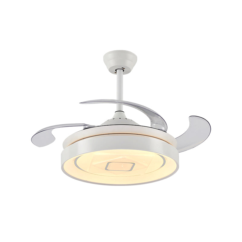 Circulaire metalen semi-flush mount moderne LED 42 "W woonkamer 4 bladen hangende ventilatorlicht in wit, op afstand/wandbesturing/frequentieconversie en afstandsbediening
