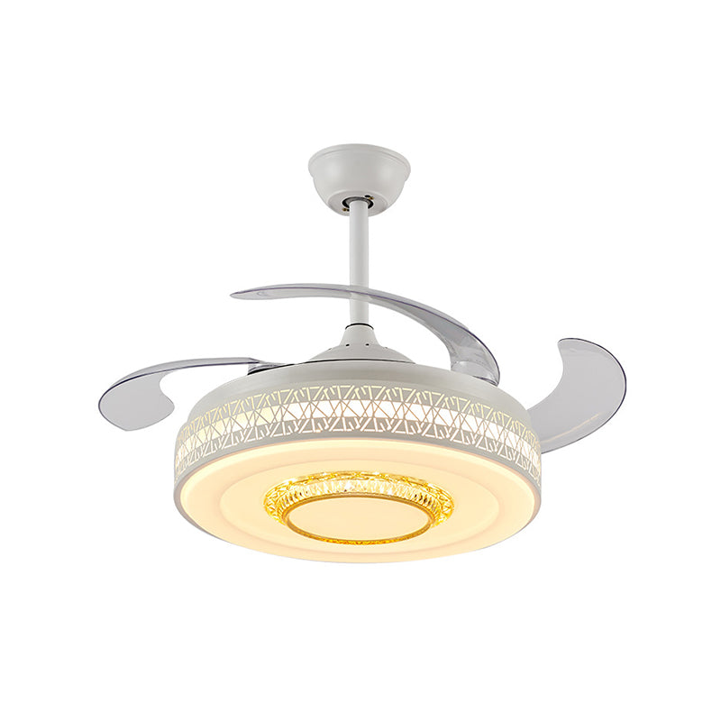 42 "Breedte Modernism Cirkel Hangdoekventilator Lamp LED Acryl Semi Flush Mount plafondlicht in wit met 4 heldere messen, op afstand/wandregeling