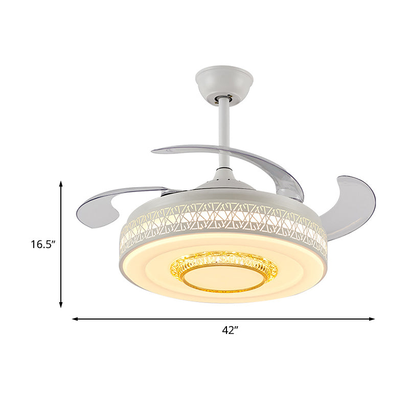 42 "Breedte Modernism Cirkel Hangdoekventilator Lamp LED Acryl Semi Flush Mount plafondlicht in wit met 4 heldere messen, op afstand/wandregeling
