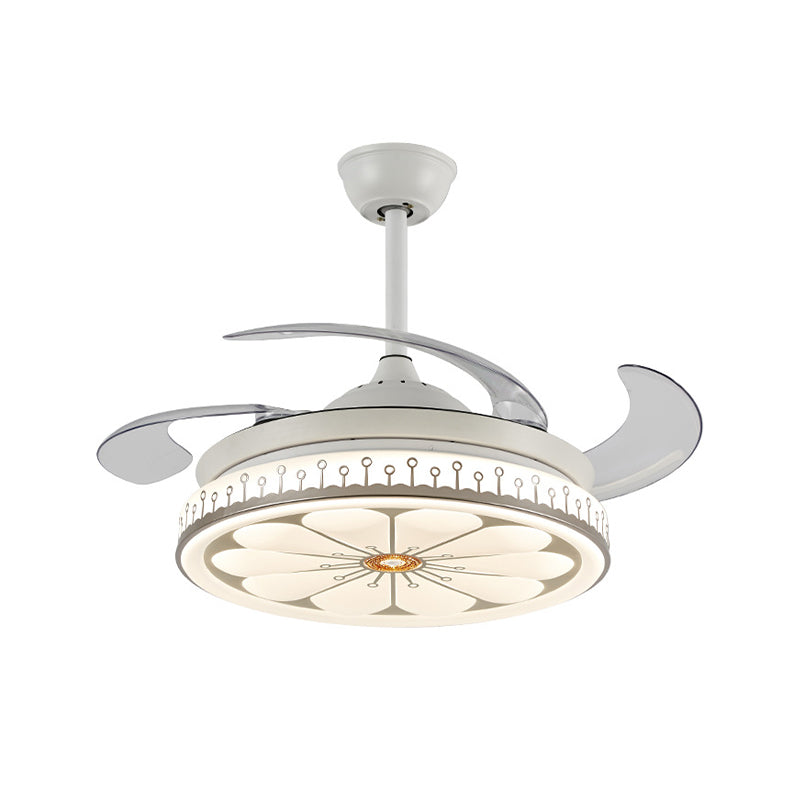 42 "brede LED semi -spoelmontage Licht eenvoudig bloempatroon metalen plafondventilator lamp in wit met 4 messen, externe/wandregeling/frequentieconversie en afstandsbediening