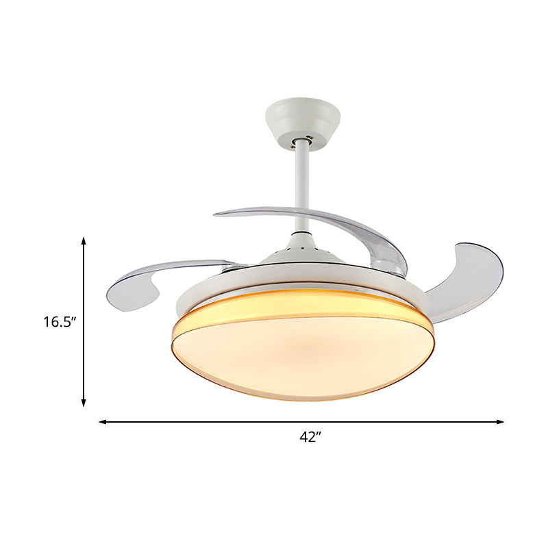 Iluminación del ventilador de sala de estar curvado LED de metal simple 42 "W White Semi Flush Mount Lighture con control remoto/de pared/conversión de frecuencia y control remoto, 4 cuchillas