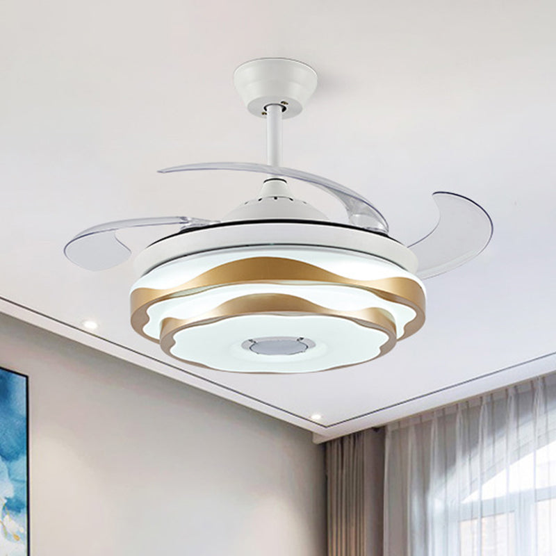 Iluminación de ventilador de techo LED de oro de 42 "Acrílico Acrílico Acrílico de 2 niveles Semi Flush Mount con 4 cuchillas transparentes, control remoto/de pared/Conversión de frecuencia y control remoto