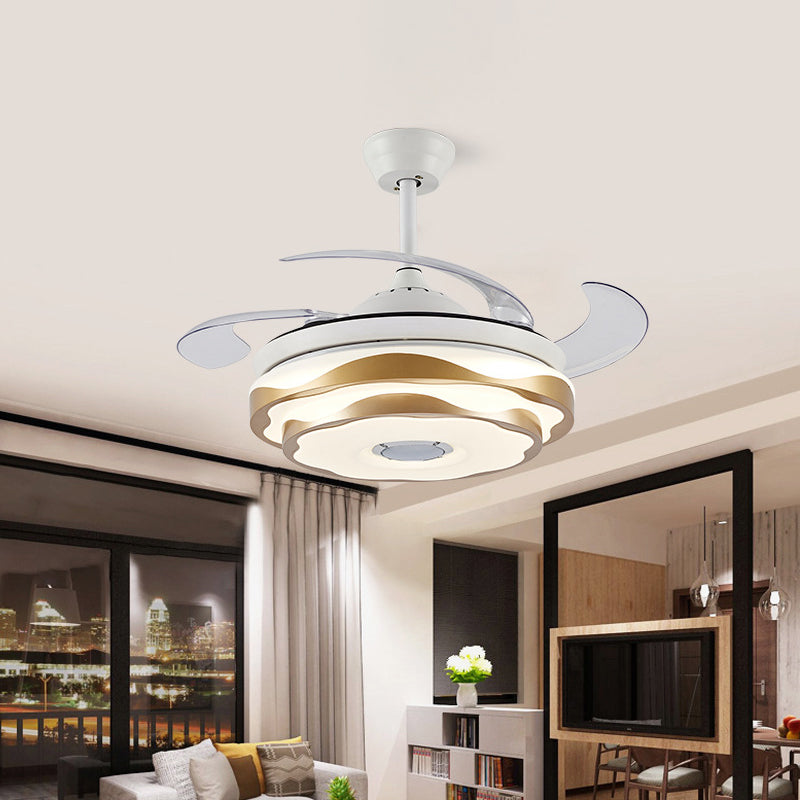 Iluminación de ventilador de techo LED de oro de 42 "Acrílico Acrílico Acrílico de 2 niveles Semi Flush Mount con 4 cuchillas transparentes, control remoto/de pared/Conversión de frecuencia y control remoto