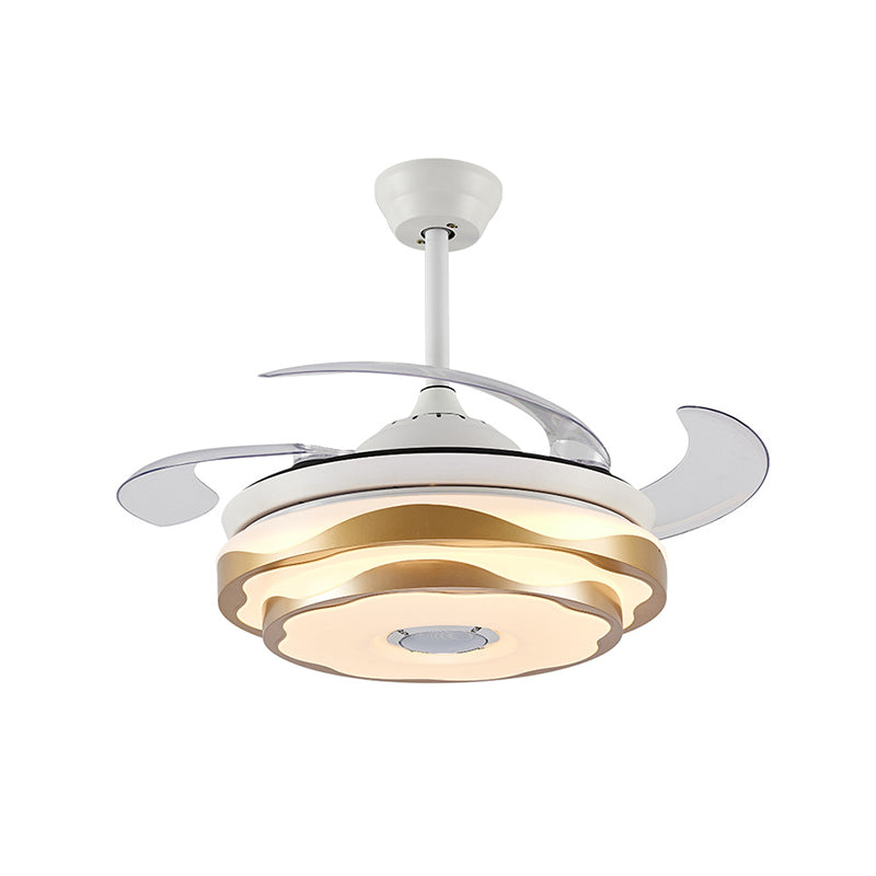 Iluminación de ventilador de techo LED de oro de 42 "Acrílico Acrílico Acrílico de 2 niveles Semi Flush Mount con 4 cuchillas transparentes, control remoto/de pared/Conversión de frecuencia y control remoto