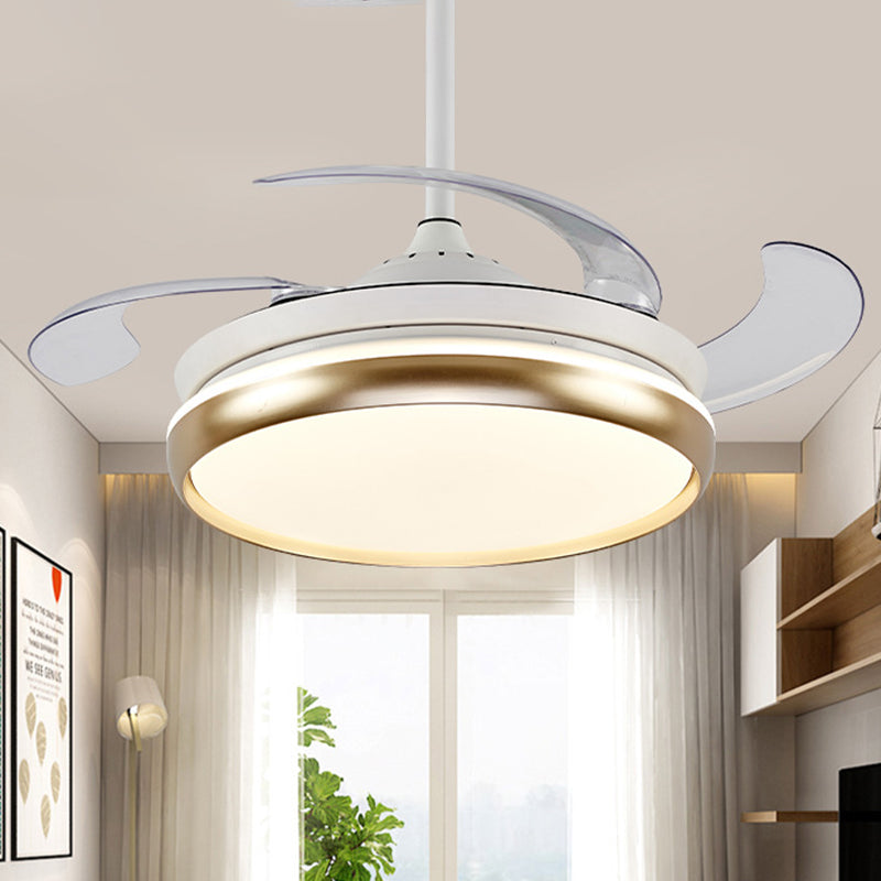 Lámpara de ventilador colgante acrílico Modernista 42 "W LED Sala de estar 4 cuchillas Semi Monte Iluminación en oro, control remoto/pared/conversión de frecuencia y control remoto