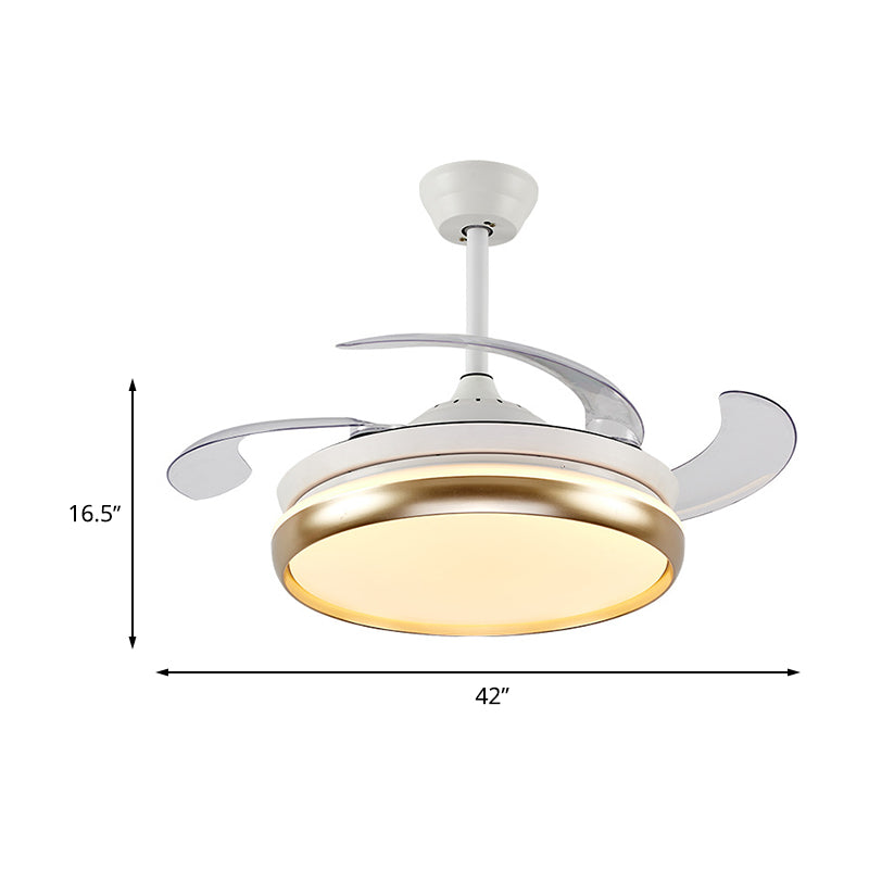 Lámpara de ventilador colgante acrílico Modernista 42 "W LED Sala de estar 4 cuchillas Semi Monte Iluminación en oro, control remoto/pared/conversión de frecuencia y control remoto