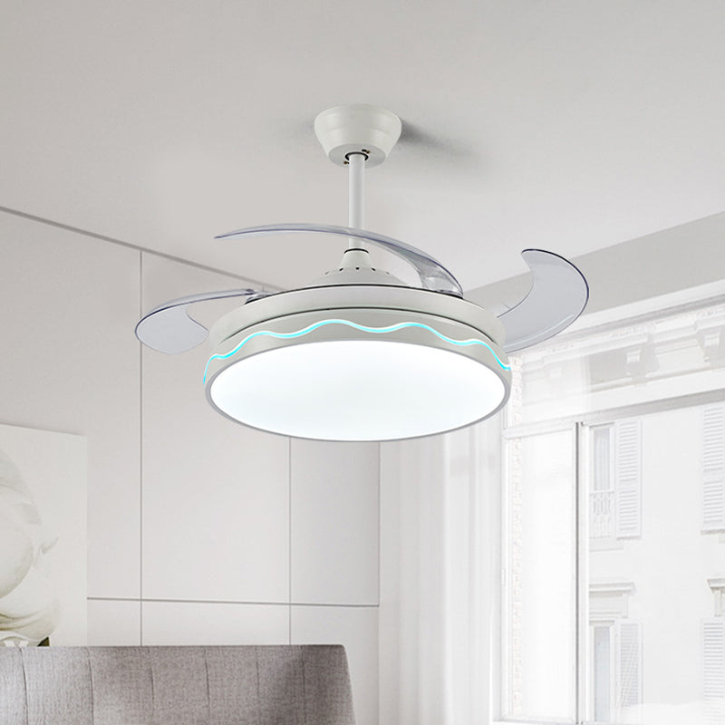 Luz de ventilador de colgante circular contemporáneo de 42 "LECHA DEL ACRYLIC SEMI SEMI FLUSH LUZ en blanco con 4 cuchillas, control remoto/pared/conversión de frecuencia y control remoto