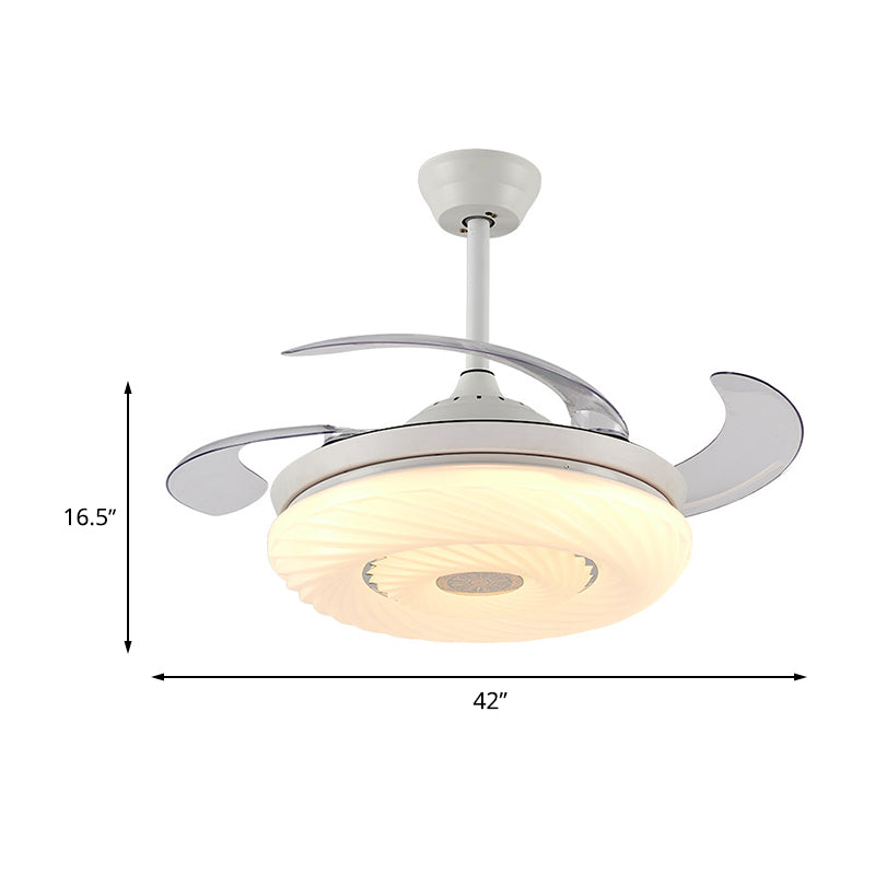 42 "W White Circle Hanging ventilador de ventilador de metal moderno Led de comedor semi iluminación con 4 cuchillas, control remoto/pared/conversión de frecuencia y control remoto