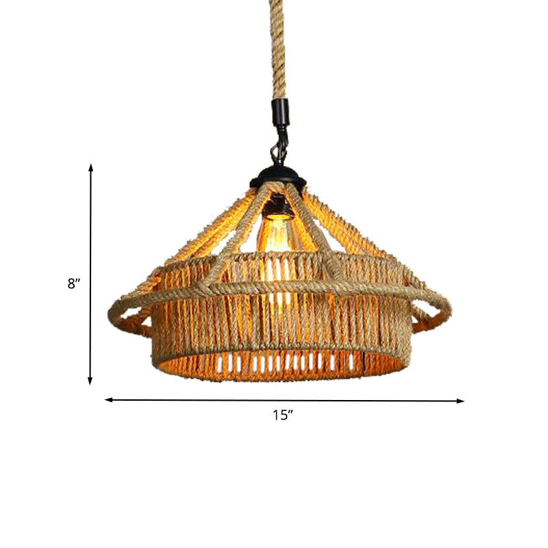 1 Lampen Seildecke Anhänger Leichte Vintage Beige Strohhutform Coffee Shop Hanging Lampe