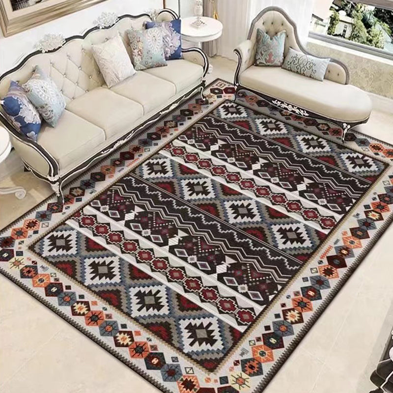 Rose Red Morocco Rug Polyester Graphic Rug Washable Rug for Living Room