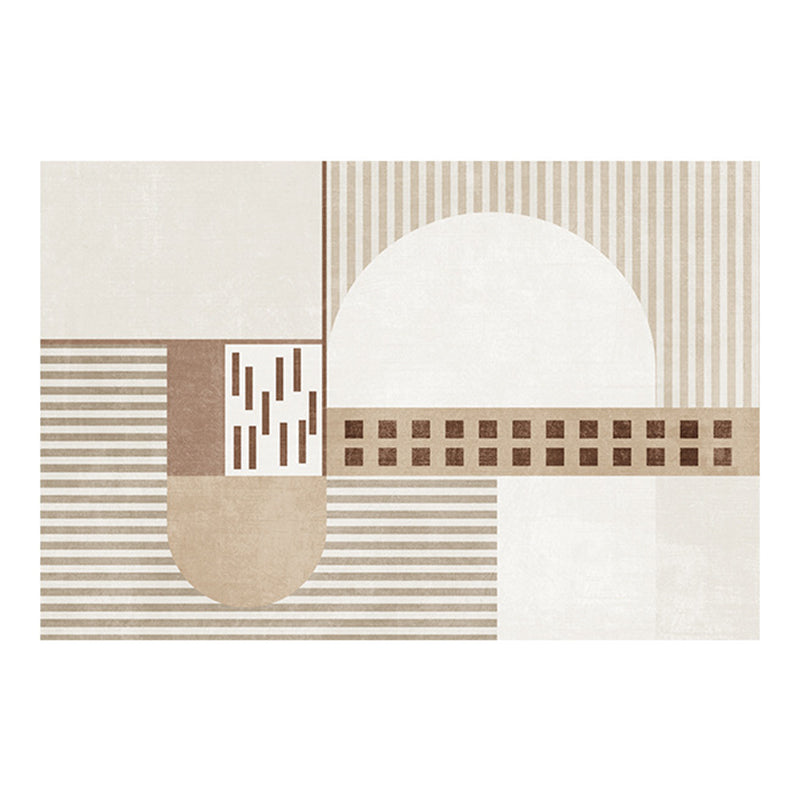 Brown Simple Carpet Polyester Striped Carpet Stain Resistant Carpet for Living Room