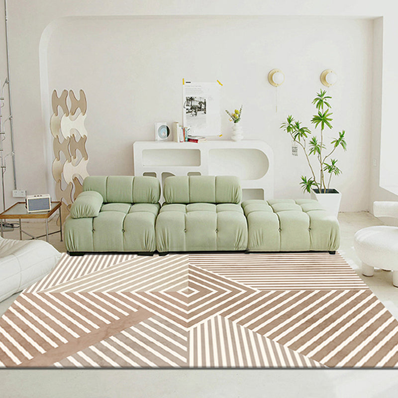 Brown Simple Carpet Polyester Striped Carpet Stain Resistant Carpet for Living Room