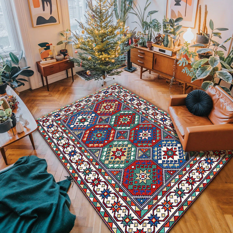 Dunkelorange Marokko Teppich Polyester Grafik Innenteppich Waschbar Teppich für die Heimdekoration