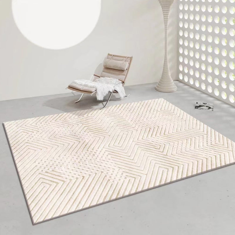 Beige Modern Rug Polyester Stripe Rug Stain Resistant Rug for Drawing Room