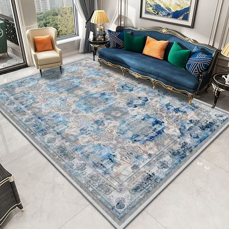 Dark Brown Graphic Carpet Polyester Retro Carpet Non-Slip Backing Carpet for Living Room