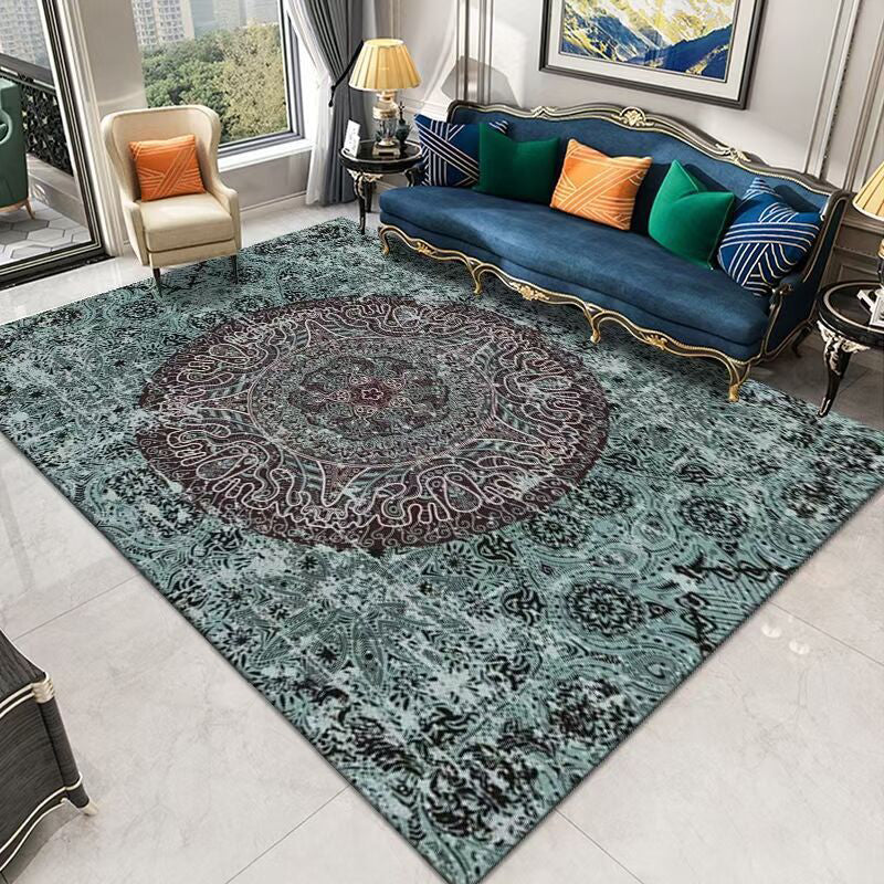 Dark Brown Graphic Carpet Polyester Retro Carpet Non-Slip Backing Carpet for Living Room