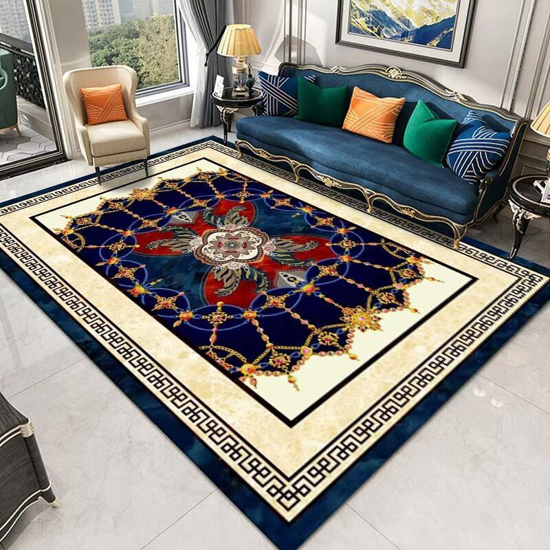Dark Brown Graphic Carpet Polyester Retro Carpet Non-Slip Backing Carpet for Living Room