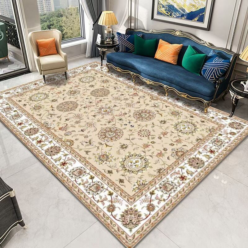 Dark Brown Graphic Carpet Polyester Retro Carpet Non-Slip Backing Carpet for Living Room