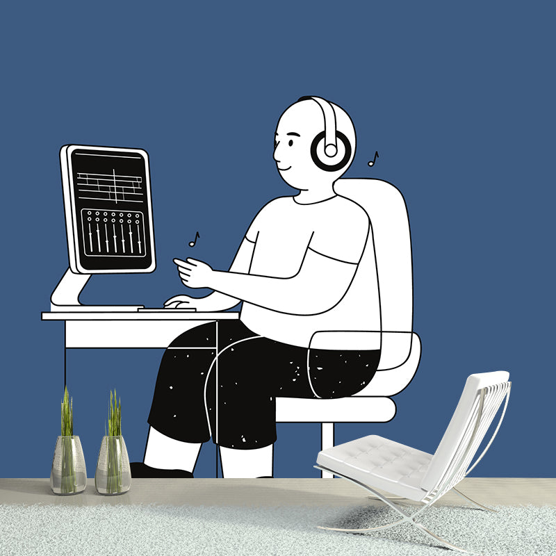 Environmental Wall Mural Wallpaper Music Lovers Illustration Sitting Room Wall Mural