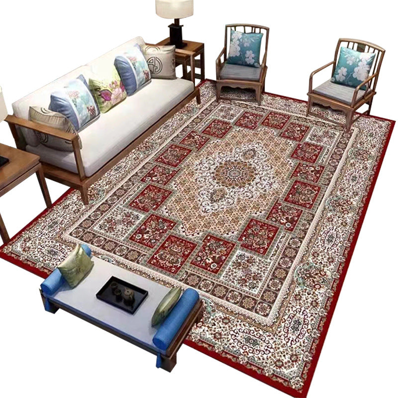 Light Wine Red Vintage Rug Polyester Graphic Rug Washable Rug for Living Room