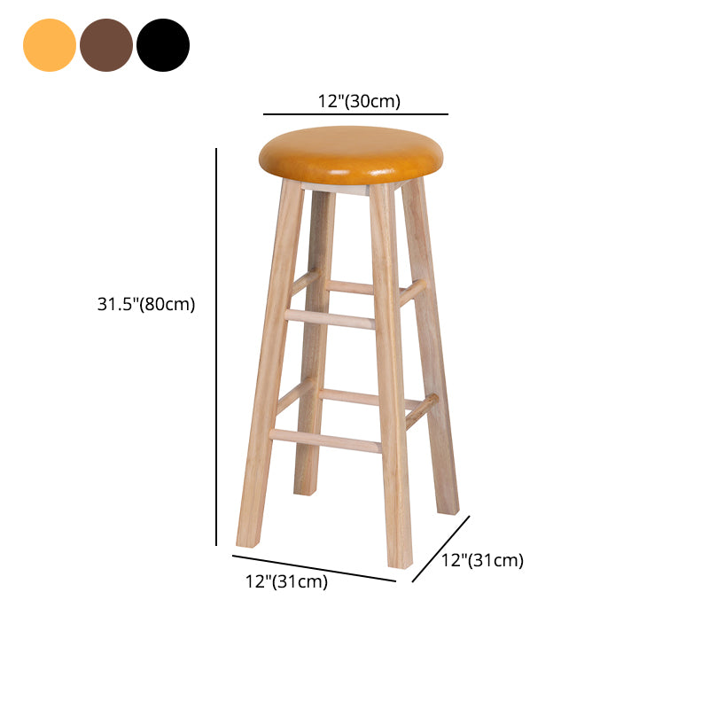 Industrial Style Bar-stool with Wooden Legs Round Seat for Kitchen Bar