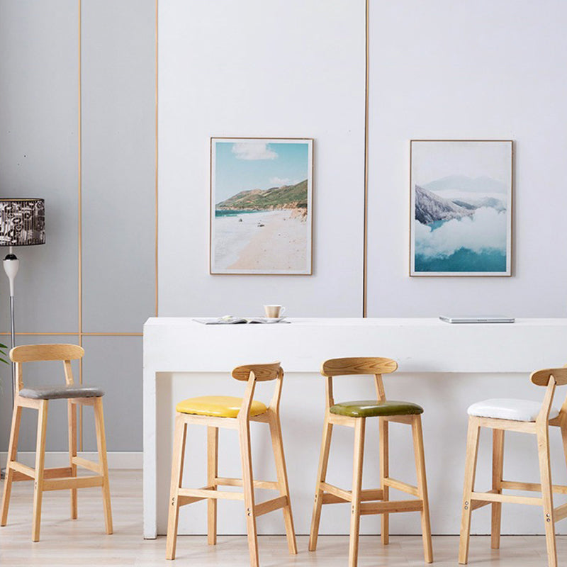 Modern Style Bar-stool Wooden Legs with Footrest Low Back for Kitchen Bar