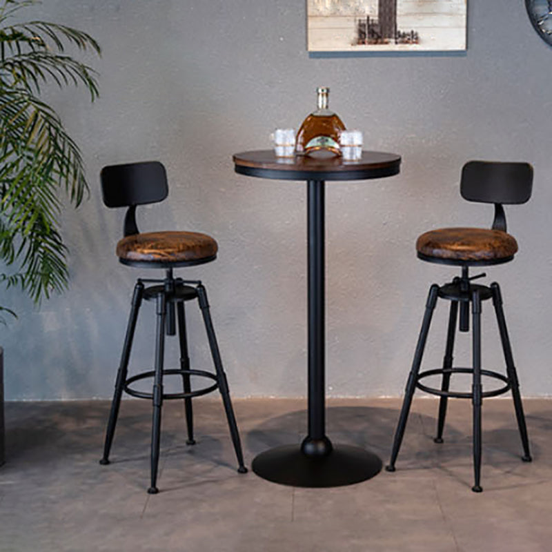Modern Style Bar-stool Round Seat with Footrest Iron Legs for Kitchen Bar