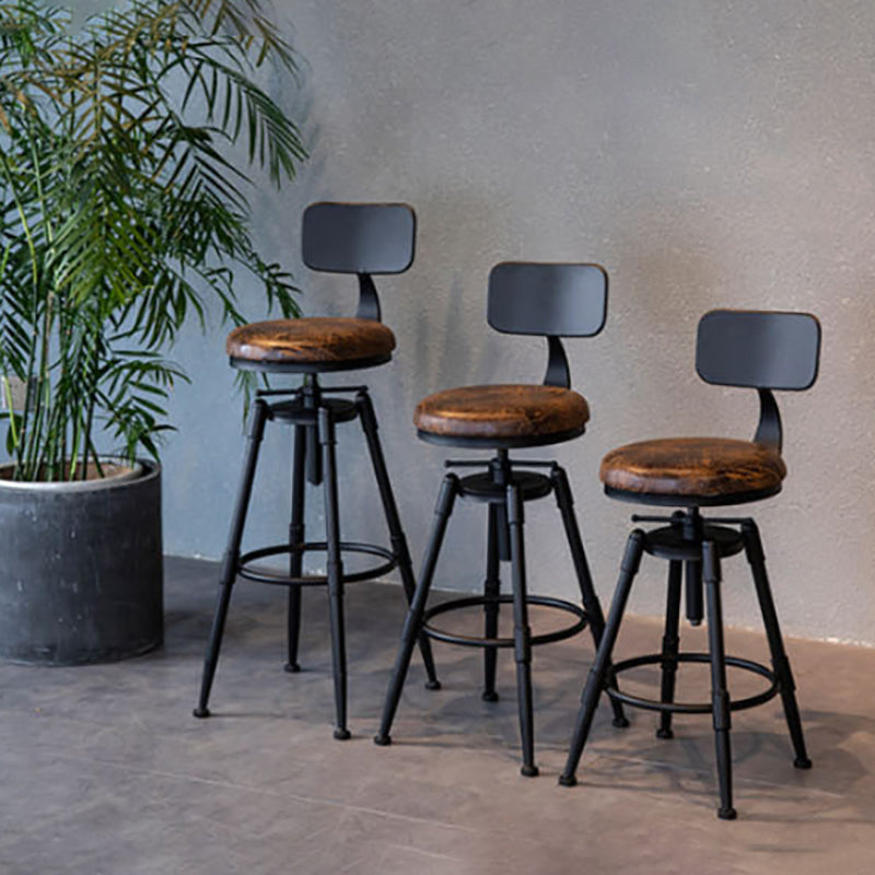 Modern Style Bar-stool Round Seat with Footrest Iron Legs for Kitchen Bar