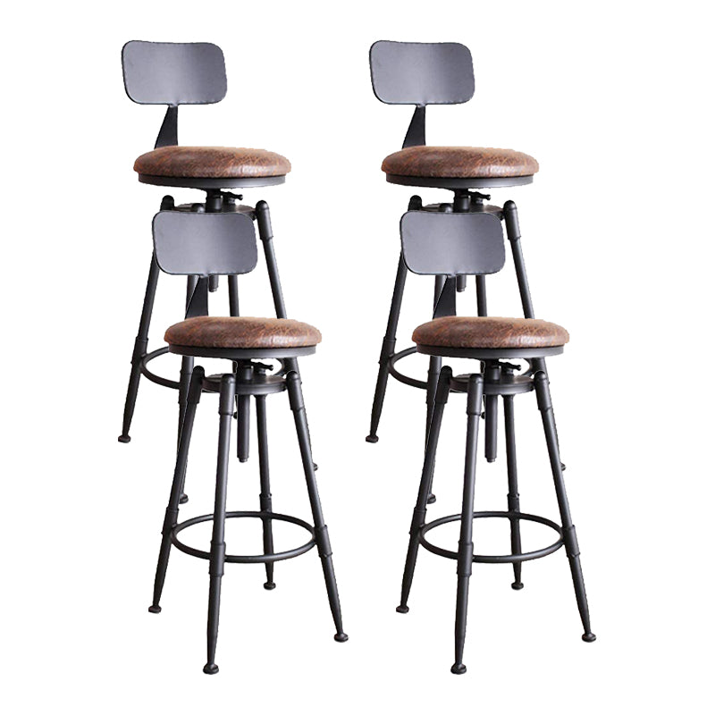 Modern Style Bar-stool Round Seat with Footrest Iron Legs for Kitchen Bar