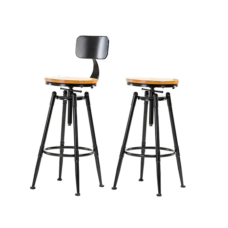 Modern Style Bar-stool Round Seat with Footrest Iron Legs for Kitchen Bar