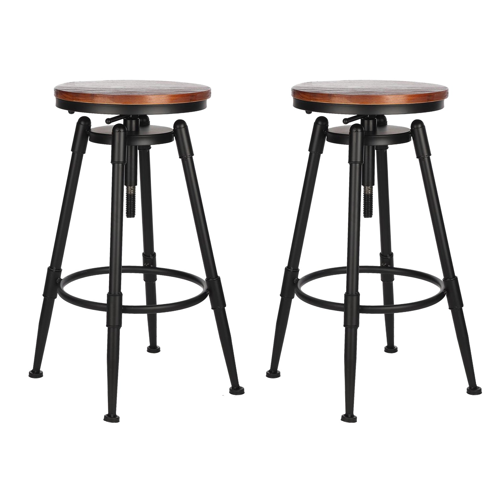 Modern Style Bar-stool Round Seat with Footrest Iron Legs for Kitchen Bar