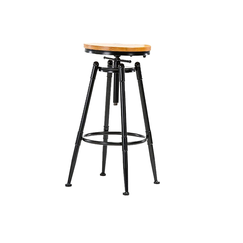 Modern Style Bar-stool Round Seat with Footrest Iron Legs for Kitchen Bar