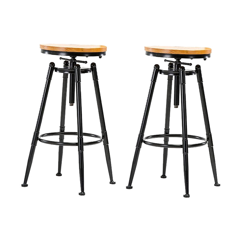 Modern Style Bar-stool Round Seat with Footrest Iron Legs for Kitchen Bar