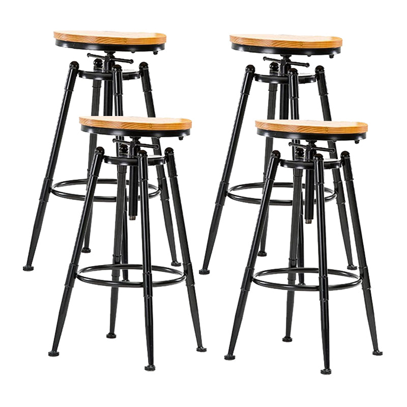 Modern Style Bar-stool Round Seat with Footrest Iron Legs for Kitchen Bar