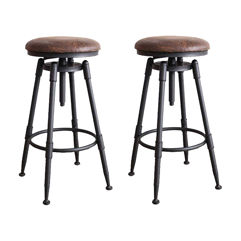 Modern Style Bar-stool Round Seat with Footrest Iron Legs for Kitchen Bar