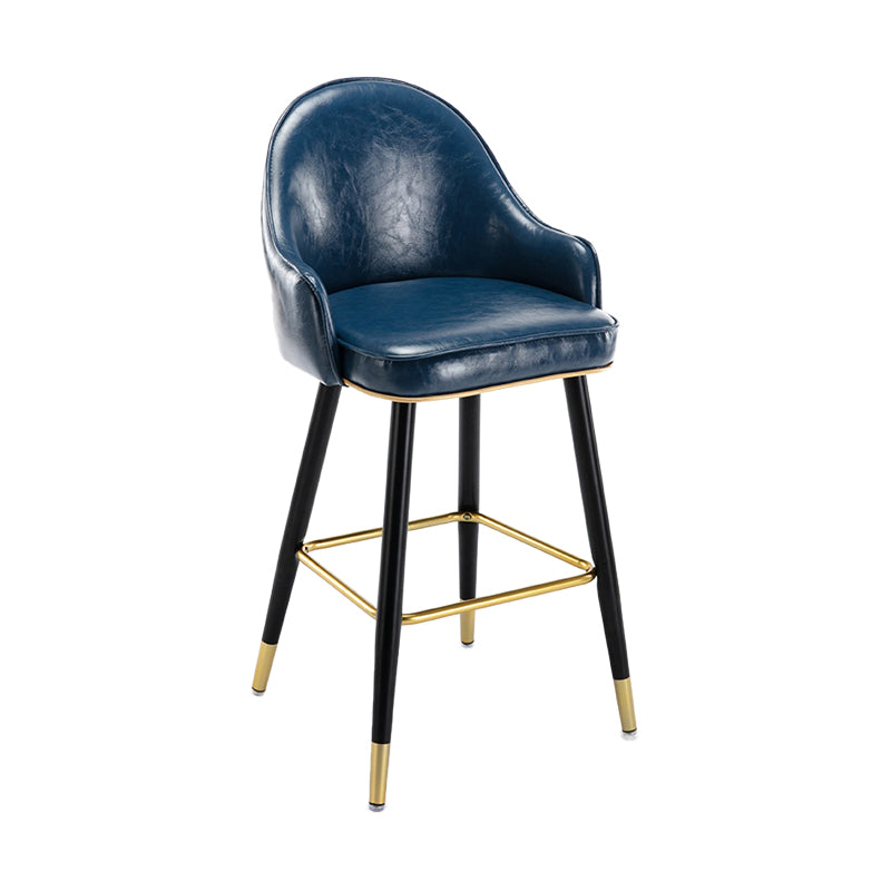 Barhocker mit niedriger Rückenlehne, mattem Finish, Fußstütze und bewaffnetem, glamourösem Polsterhocker