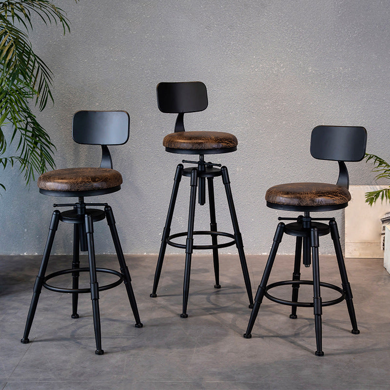 Taburete de bar de hierro con reposapiés de altura ajustable industrial, taburete de cocina de 27,55 pulgadas con patas negras