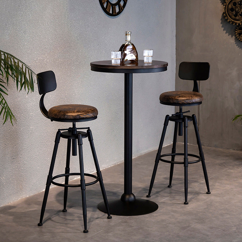 Taburete de bar de hierro con reposapiés de altura ajustable industrial, taburete de cocina de 27,55 pulgadas con patas negras