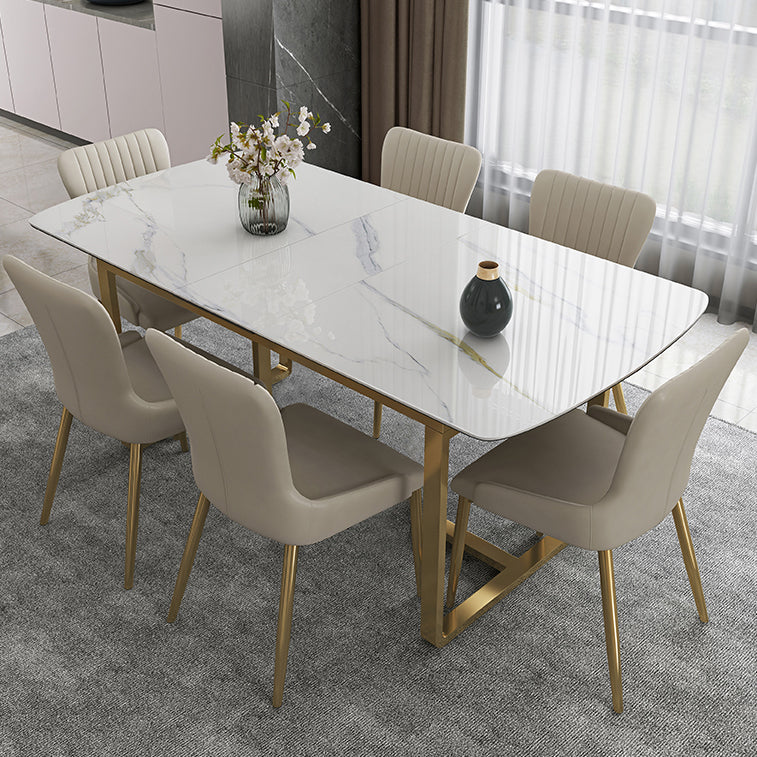 Glam 1/4/5/7 Pieces Scalable Dining Table Set with Sintered Stone Top White Dinette Set
