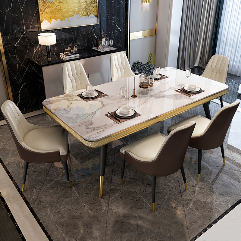 Glam 1/4/5/6/7 Pieces Rectangle Dining Table Set with Sintered Stone Top White Dinette Set