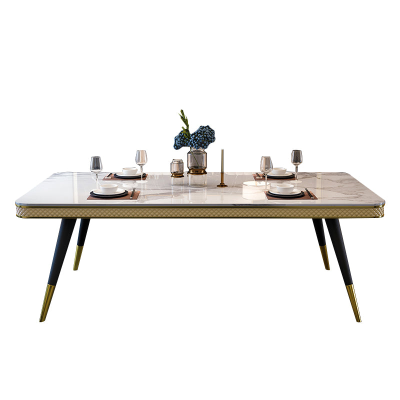 Glam 1/4/5/6/7 Pieces Rectangle Dining Table Set with Sintered Stone Top White Dinette Set