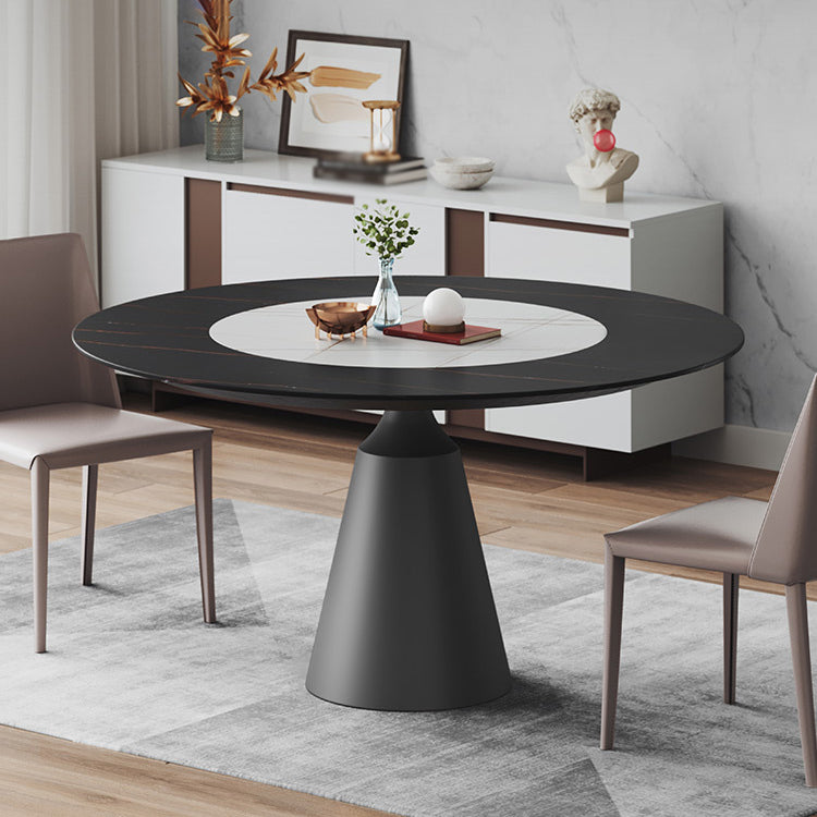 Modern 1/3/4/5 Pieces Black Dining Table Set with Sintered Stone Top Round Dinette Set